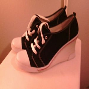Black & White Sneaker Wedge Heels